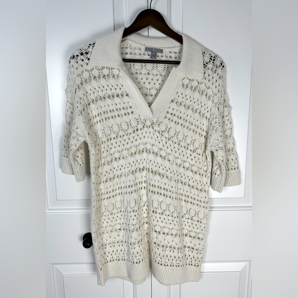 Pointelle Elbow Sleeve Polo Sweater - Thyme Maternity - RW&co